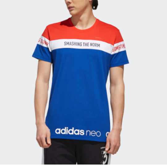 adidas neo Sports Round Neck Short Sleeve Red Blue Splicing EJ7073