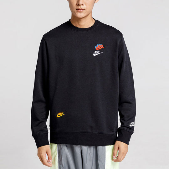 Men's Nike Embroidered Round Neck Pullover Autumn Black DJ6915-010 ...