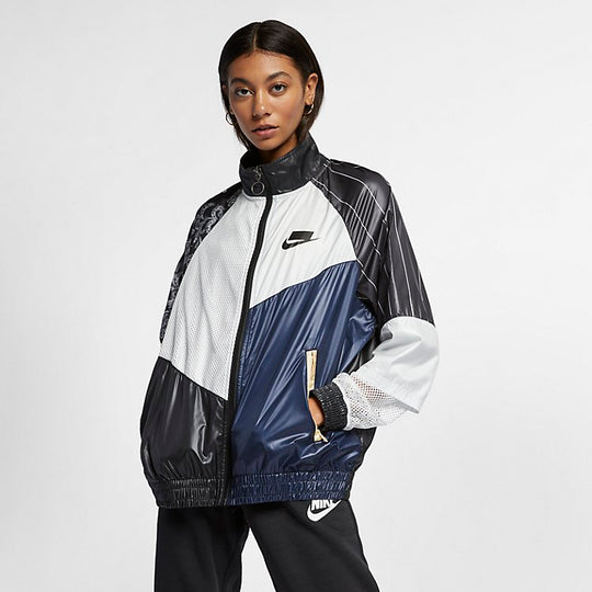 (WMNS) Nike Sportswear Jacket 'Black White Navy' AR3026-010 - KICKS CREW