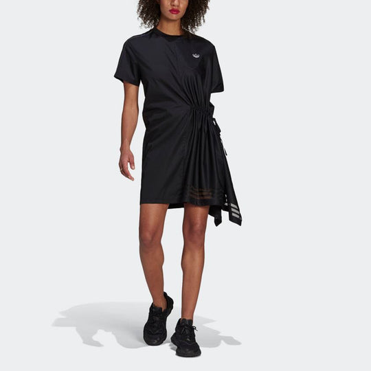 (WMNS) adidas originals Tee Irregular Splicing Drawstring Short Sleeve Black Dress GN3273