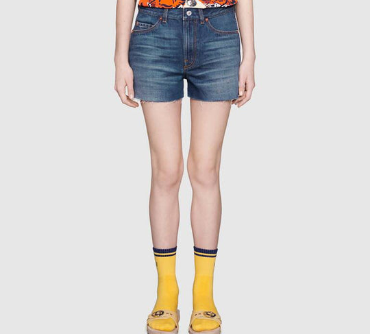 GUCCI Denim Shorts With Knit Patches 'Blue/Multicolor' 502798-XDATF-4206 Shorts - KICKSCREW