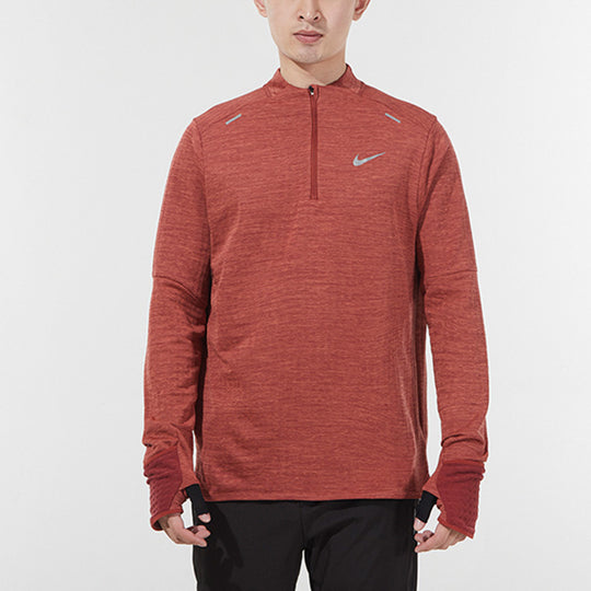 Men's Nike Sports Logo Solid Color Stand Collar Long Sleeves Coral T-S