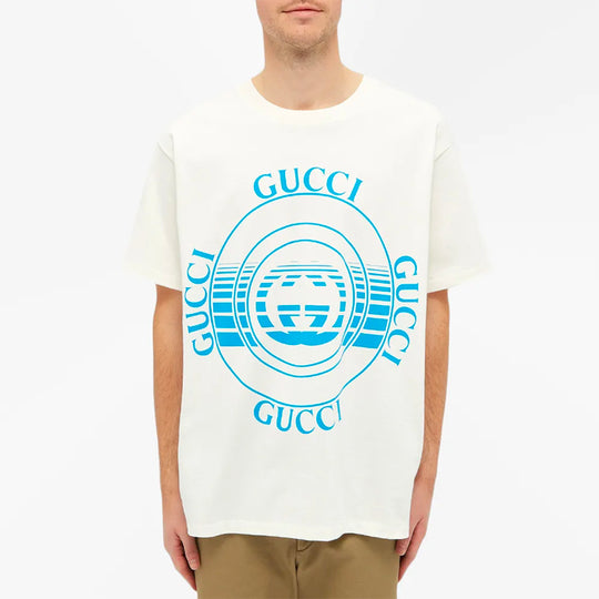 GUCCI Record Logo Print Tee 'Sunlight/Cobalt' 616036-XJCSQ-9101 T-shirts - KICKSCREW