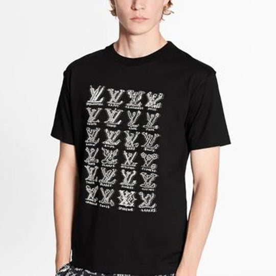 Men's Louis Vuitton Alphabet Logo Printing Casual Short Sleeve Black 1A5DGN US XXXL