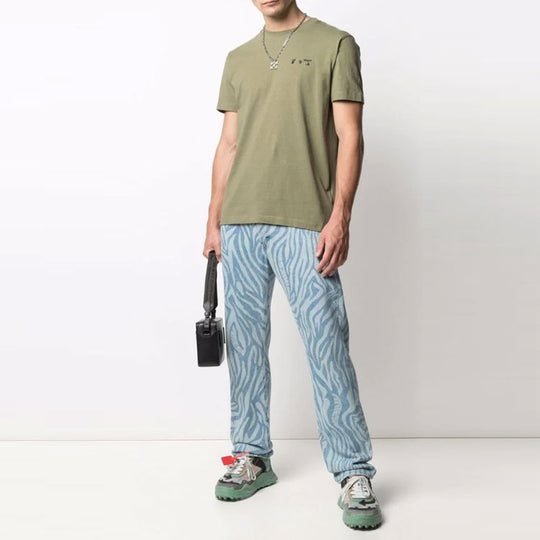 OFF-WHITE FW21 Logo Solid Color Round Neck Short Sleeve Ordinary Version Green OMAA027F21JER0015510