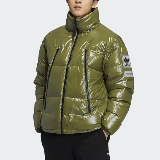 adidas originals Stand Collar Solid Color Sports Down Jacket Green H66014