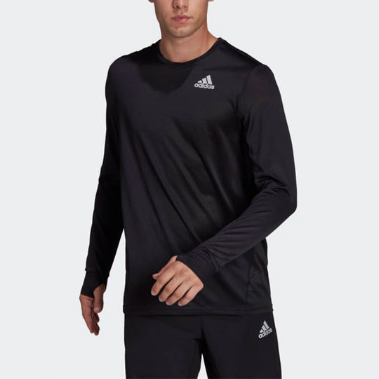 Men's adidas Solid Color Logo Printing Reflective Slim Fit Long Sleeves Black T-Shirt H58590