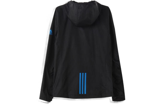 Men's adidas Zipper Geometry Pattern Stripe Brand Logo Printing Hooded Long Sleeves Black Jacket HI3043
