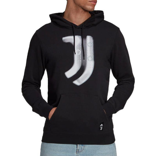 Men's adidas Juventus Pattern Printing Hooded Pullover Long Sleeves Black GR2919