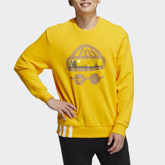 Men's adidas neo Funny Printing Round Neck Sports Pullover Yellow HG6594