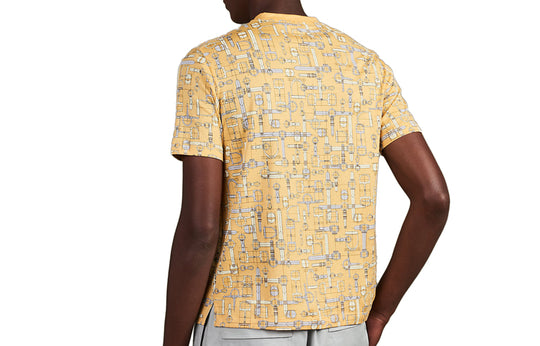 Men's HERMES Labyrinthe Equestre Full Print Pattern Printing Round Neck Short Sleeve Yellow H037735-HA1Q T-shirts  -  KICKS CREW