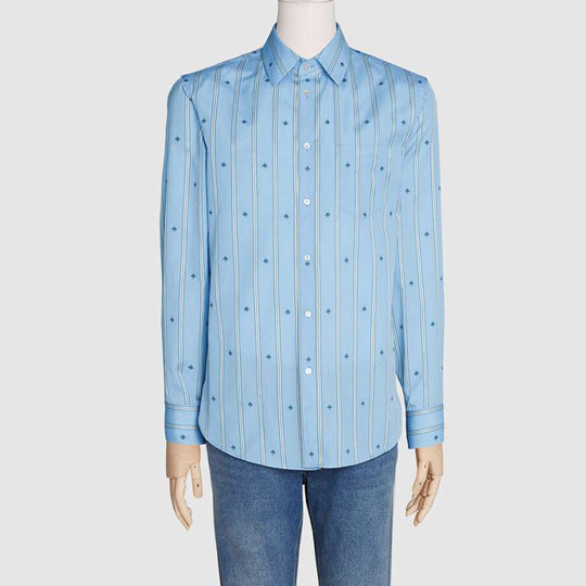 Men's GUCCI Bee Stripe Pattern Blue Shirt 625883-ZAEDH-4043 Shirt - KICKSCREW