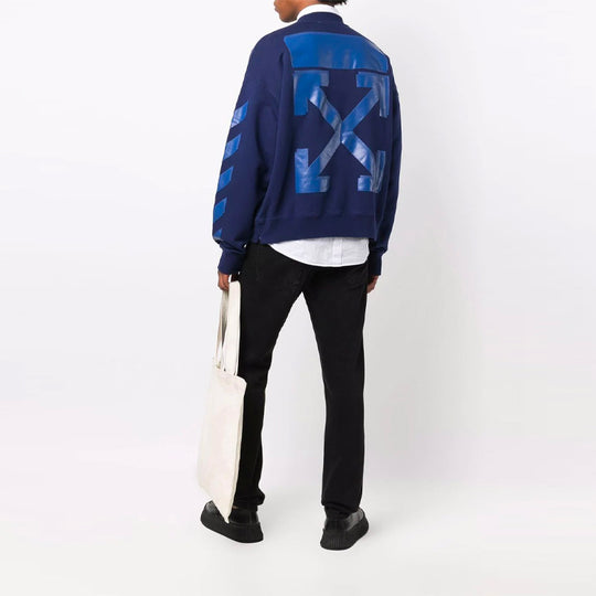 Men's Off-White FW21 Rubber Arrow Geometry Pattern Round Neck Long Sleeves Loose Fit Blue OMBA054F21FLE0074545
