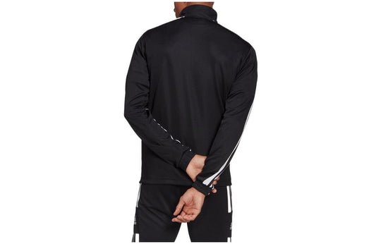 Men's adidas Stripe Printing Logo Zipper Stand Collar Jacket Black GK9546