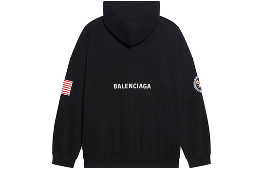 Men's Balenciaga x NASA FW21 Crossover Logo Cotton Classic hooded Loose Long Sleeves Black 651799TKVD81070