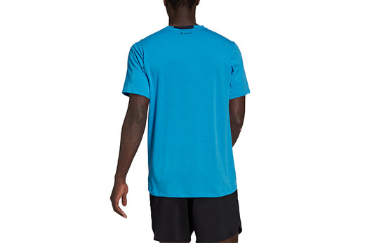 Men's adidas Sports Breathable V Neck Casual Short Sleeve Lake Blue T-Shirt HB9199
