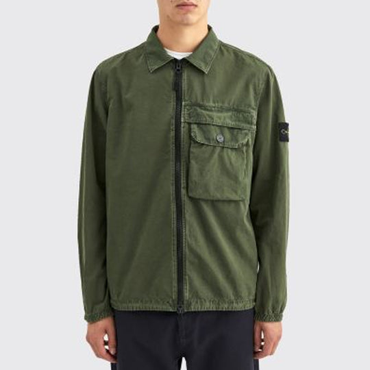 STONE ISLAND Zip Pocket Garment Dyed Overshirt Men Green 7315107WN-V0159