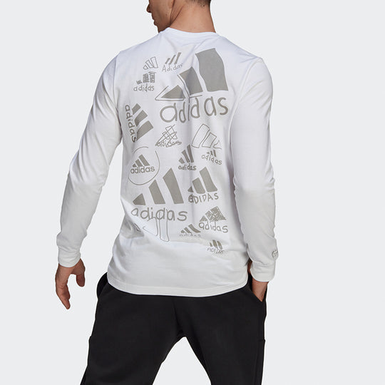 adidas Scribble Ls M Athleisure Casual Sports Logo Printing Round Neck Long Sleeves White GN6856