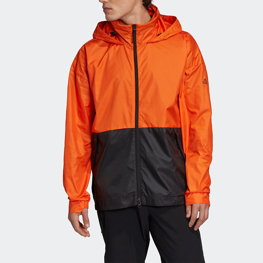 adidas hooded Sports Windproof Jacket Orange Black GE2083