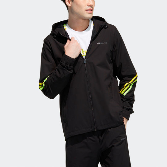 adidas neo M Fav 3s Wb 2 Stripe Sports hooded Logo Jacket Black GP5659