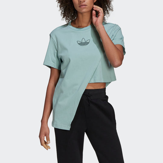 (WMNS) adidas originals Boxy T-shirt Asymmetric Sports Short Sleeve Green T-Shirt GN3158