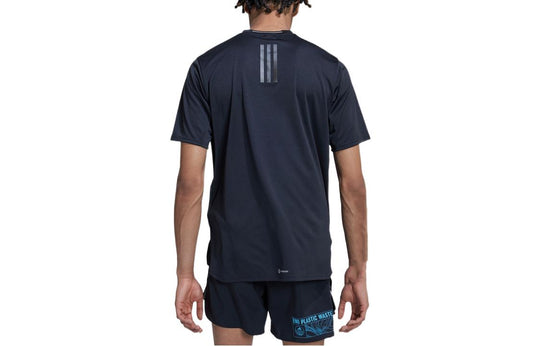 Men's adidas Abstract Pattern Printing Elastic Breathable Running Sports Short Sleeve Black T-Shirt HM1214