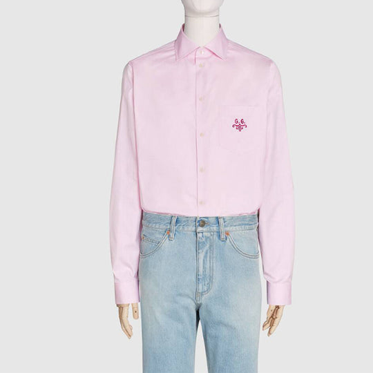 GUCCI GG Embroidered Cotton Shirt For Men Pink 630270-ZAE51-5274 Shirt - KICKSCREW
