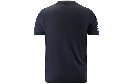 adidas Logo Printing Mesh Splicing Breathable Sports Short Sleeve Navy Blue H34691
