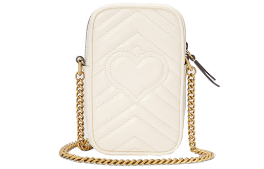 (WMNS) GUCCI GG Marmont Gold Logo Leather Chain Shoulder Messenger Bag Mini White Classic 598597-DTDCT-9022
