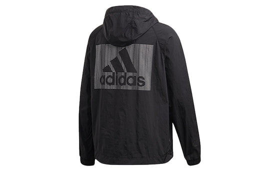 adidas Logo Casual Sports Hooded Jacket Black FI0620