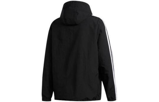 adidas originals Contrasting Colors Stripe Half Zipper Hooded Jacket Black GD2061