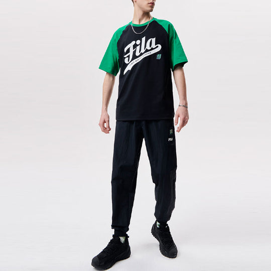 Men's FILA FUSION Contrasting Colors Knit Casual Sports Short Sleeve Black T-Shirt T11M132107F-BK
