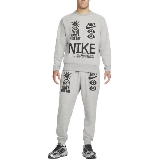 Men's Nike Logo Round Neck Printing Long Sleeves Pullover Gray DQ4170-063