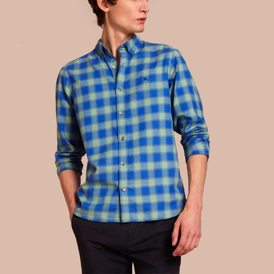 Men's Burberry Plaid Button Long Sleeves Shirt Blue 40331971