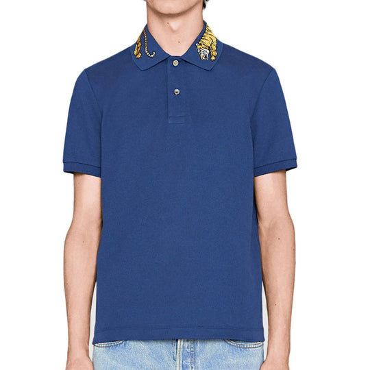 Men's Gucci Embroidered Short Sleeve Polo Shirt Blue 453865-X5H82-4916