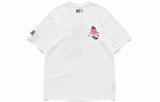FILA FUSION x Jeremyville Crossover Skateboard Cartoon Printing Sports Round Neck Short Sleeve White T-Shirt T11U139105F-WT