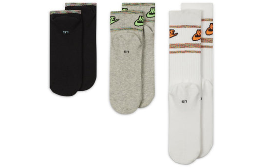 Nike Contrasting Colors Logo Sports Mid Calf Socks 3 Pairs White / Gra ...