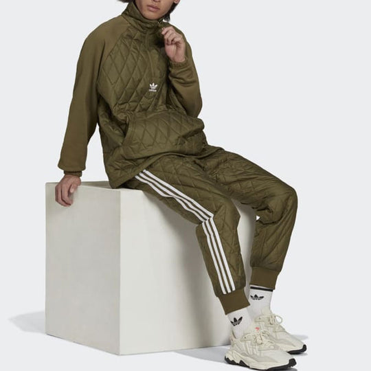 Men's adidas originals Embroidered Logo Stripe Design Casual Sports Pants/Trousers/Joggers Olive Green H11431