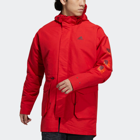 adidas Cny Jkt Top Sports Training Printing hooded Fleece Lined Woven Jacket Red H37918