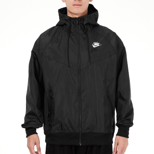 Men's Nike Embroidered Logo Sports Woven Hooded Jacket Autumn Black DM7924-010