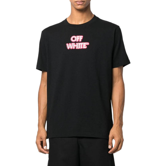 Men's Off-White SS22 Alphabet Logo Printing Round Neck Short Sleeve Loose Fit Black T-Shirt OMAA027F22JER0121030