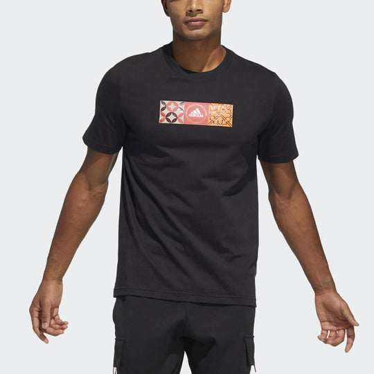 adidas CNY GFX TEE limited Pattern Printing Round Neck Sports Short Sleeve Black HI3290