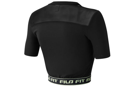 (WMNS) FILA Alphabet Printing Yoga Gym Short Sleeve Top 'Black' A11W121135F-BK