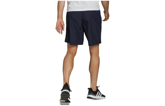 Men's adidas Solid Color Logo Straight Casual Sports Shorts Blue HE4307