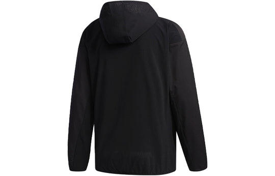 Men's adidas Logo Stripe Printing Hooded Jacket Black FM5325