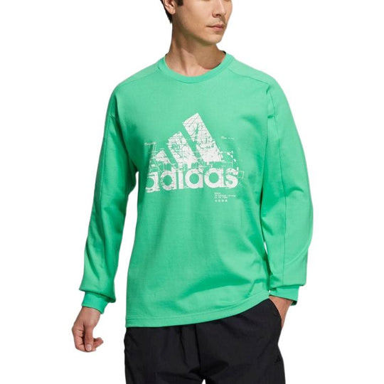 Men's adidas Large Logo Embroidered Printing Sports Long Sleeves Green T-Shirt H40841