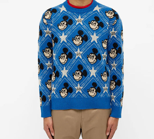 Gucci x Disney Mickey Mouse Pattern Crewneck Sweater For Men Blue 601563-XKA57-4318