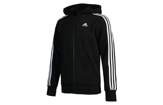 adidas 3-Stripes Fleece Hoodie 'Black White' B47368