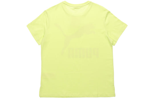 (WMNS) PUMA Large Logo Printing Short Sleeve Fluorescence Yellow 596512-31