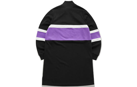 Women's Fila Athleisure Casual Sports Splicing Contrasting Colors Logo Printing Stand Collar mid-length Pullover Hoodie Black T11W112301F-BK Women's Hooded Sweatshirt - KICKSCREW